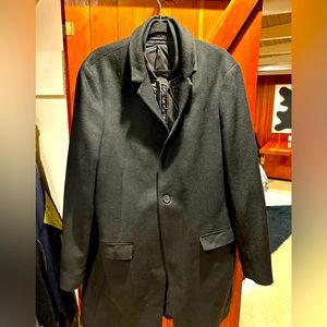 All Saints Black Wool trench coat with removable zip bomber lining